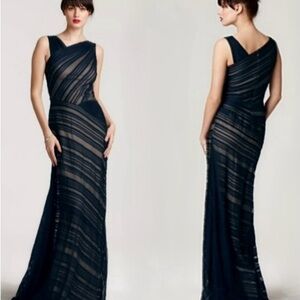 Todashi Shoji Size 14 Asymmetrical Pleated Sleeveless Navy Evening Gown